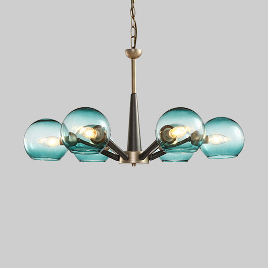 Retro Dome Shade Hanging Chandelier With Burst Design - 6-Light Lounge Pendant