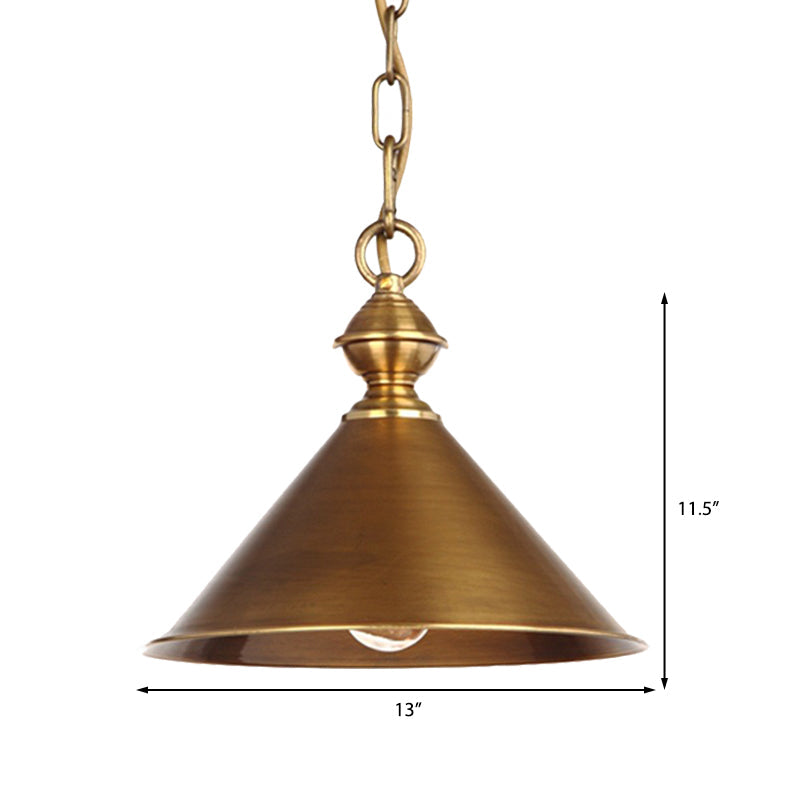 Vintage Brass/Gold Pendant Light With Conical Shade And 1 Bulb