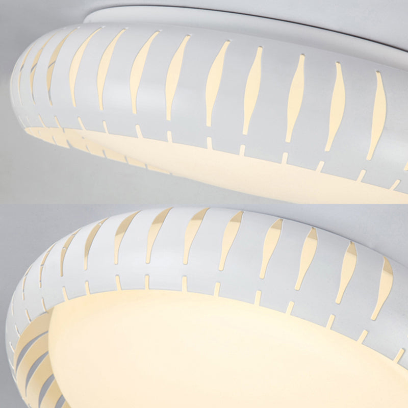Simple Metal Led Ceiling Flush Mount Light White/Black With Hollow Shade For Living Room 18.5/22.5