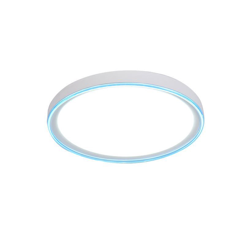 16/19.5 Nordic Metal Round Flush Light With Acrylic Shade - White/Pink/Yellow Led Ceiling Fixture