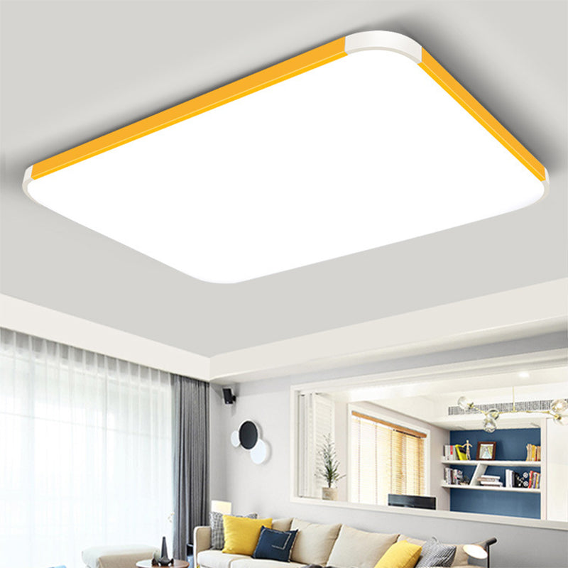 Geometric Led Flush Mount Lamp In Macaron Colors - 12’/15’/17’ Wide Yellow / 17’ White