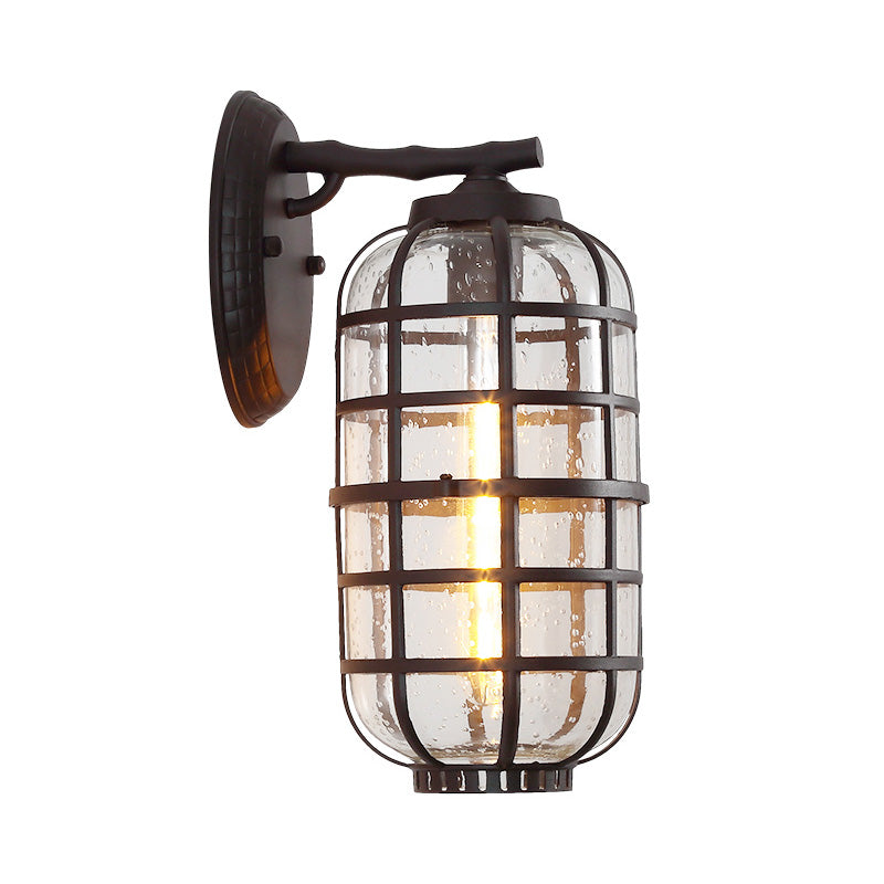 Industrial Wall Mounted Outdoor Lamp With Seedy Glass And Single Bulb In Black/Bronze 5.5-8 Wide