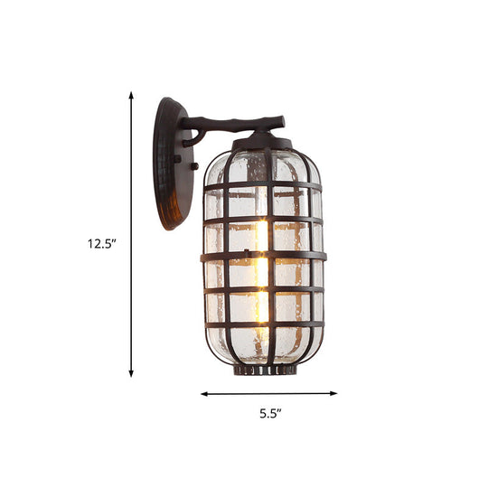 Industrial Wall Mounted Outdoor Lamp With Seedy Glass And Single Bulb In Black/Bronze 5.5-8 Wide