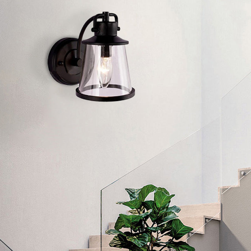 Vintage Wall Sconce Light: Black Glass Cone Design With Curved Arm