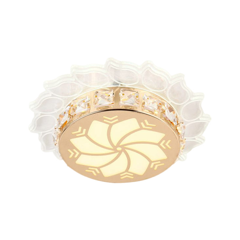 Modern Gold Finish Led Ceiling Lamp With Clear Crystal Cherry Blossom Design And Multi-Color