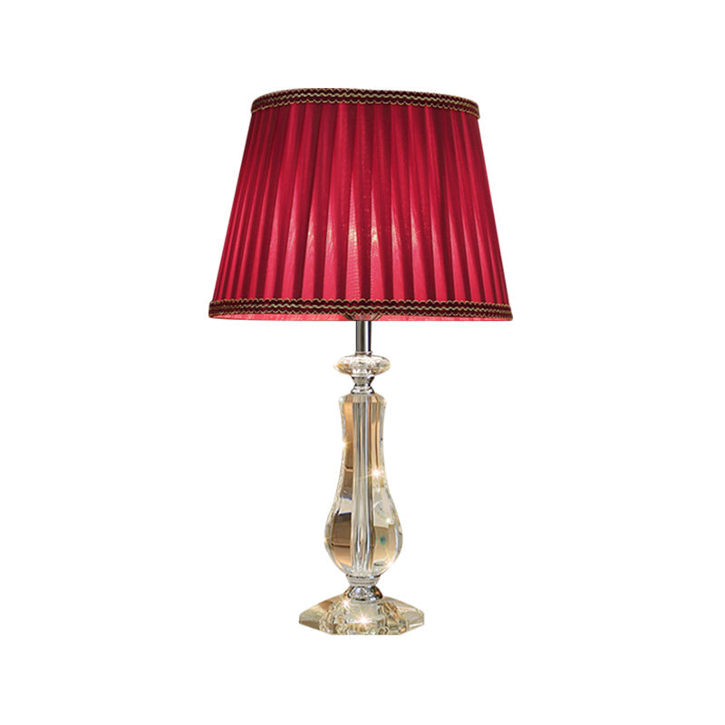 Flared/Pleated Shade Table Light: Traditional Beige/Burgundy/Sky Blue Fabric Nightstand Lamp With