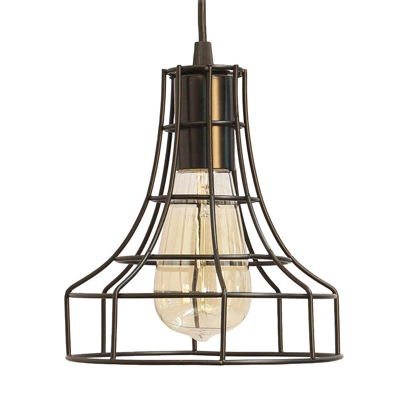 Industrial Metal Hanging Ceiling Light With Bell Cage Shade - 1 Pendant For Dining Room Direct