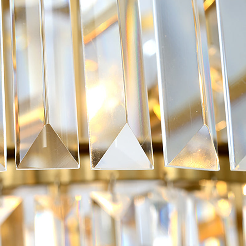 Contemporary Gold Metal Pendant Chandelier With Crystal Block - 3-Tier Round Design