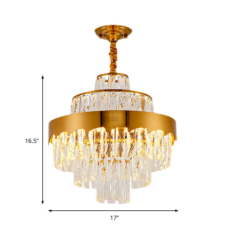 Vintage Style Gold Crystal Chandelier – Layered Light Fixture For Dining Room (17’’/23’’)