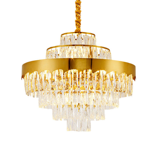 Vintage Style Gold Crystal Chandelier – Layered Light Fixture For Dining Room (17’’/23’’)