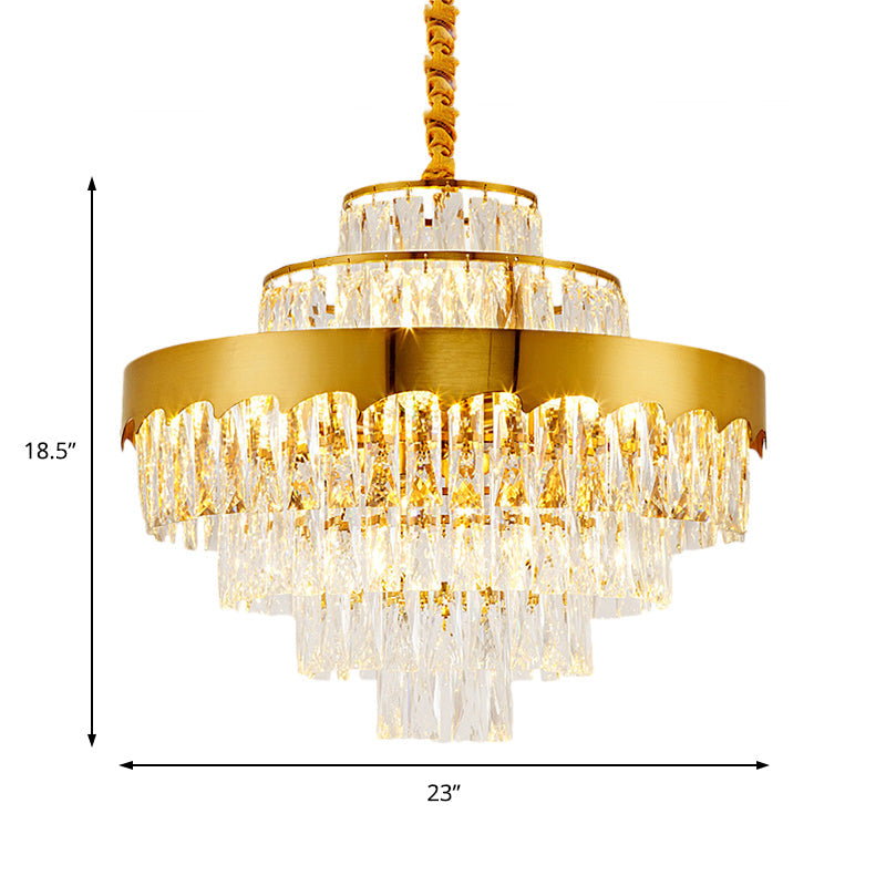 Vintage Style Gold Crystal Chandelier – Layered Light Fixture For Dining Room (17’’/23’’)