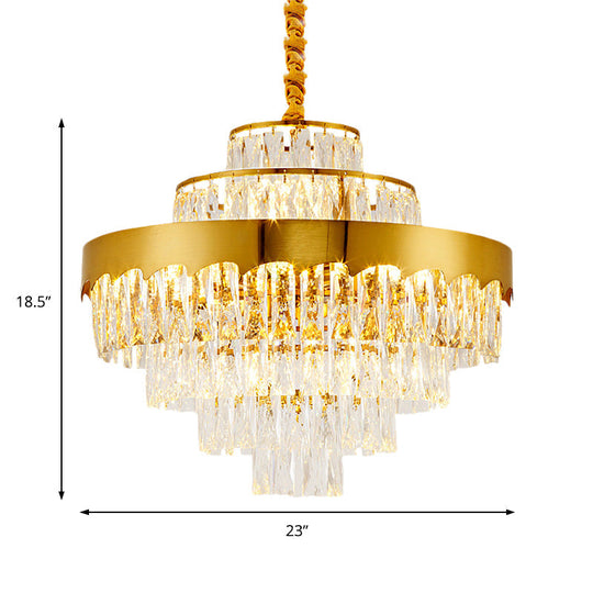 Vintage Style Gold Crystal Chandelier – Layered Light Fixture For Dining Room (17’’/23’’)