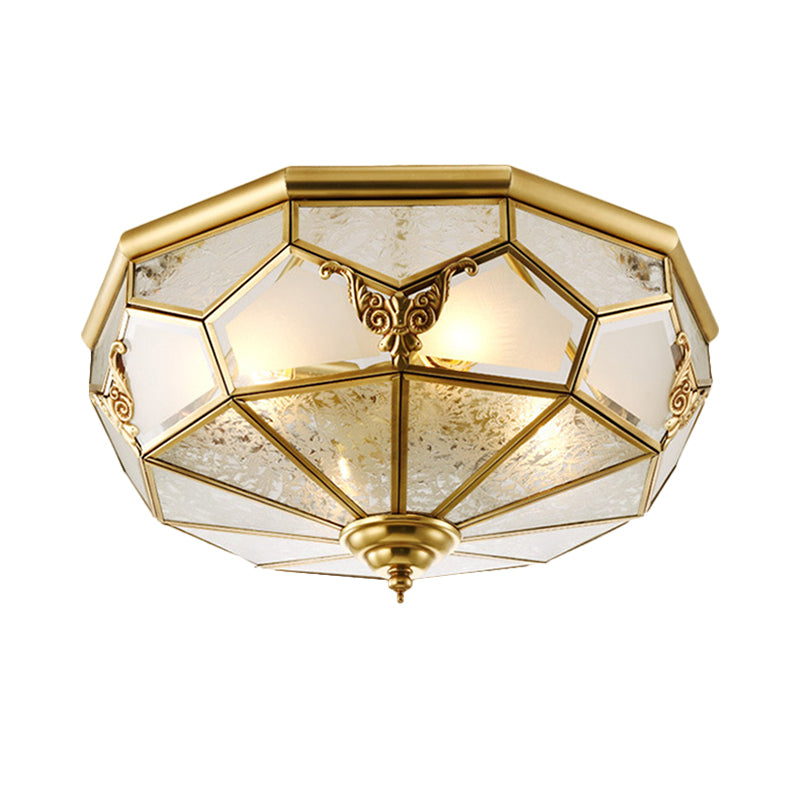 Farmhouse Ceiling Mounted Flush Light Fixture Cream Glass Brass Domed 3/4 Bulbs 14’/18’ Wide