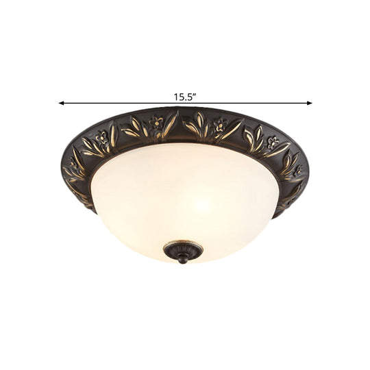 Frosted Glass Dome Flush Ceiling Lamp With Flower Edge Design In Brass/Black And Gold - Available
