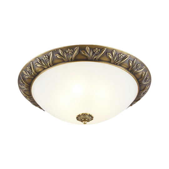 Frosted Glass Dome Flush Ceiling Lamp With Flower Edge Design In Brass/Black And Gold - Available