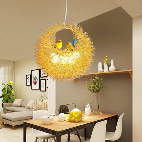 Gold Art Deco Chandelier - 2 Lights Ceiling Hung Fixture For Dining Room