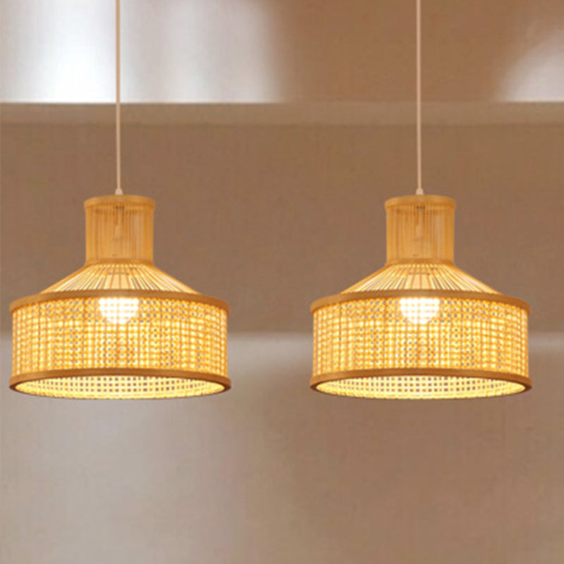Bamboo Barn Hanging Lamp - Contemporary Style 1 Head Beige Ceiling Lighting
