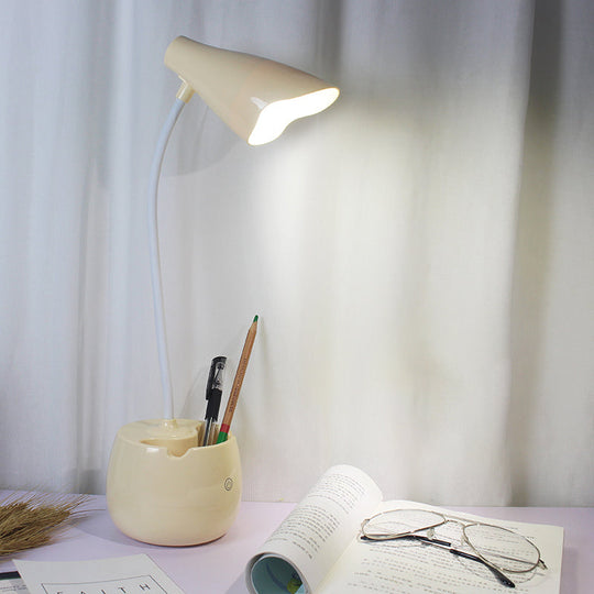 Flexible Gooseneck Led Desk Light With Pen Holder In Blue/Pink/White/Yellow Usb Charging Eye-Caring