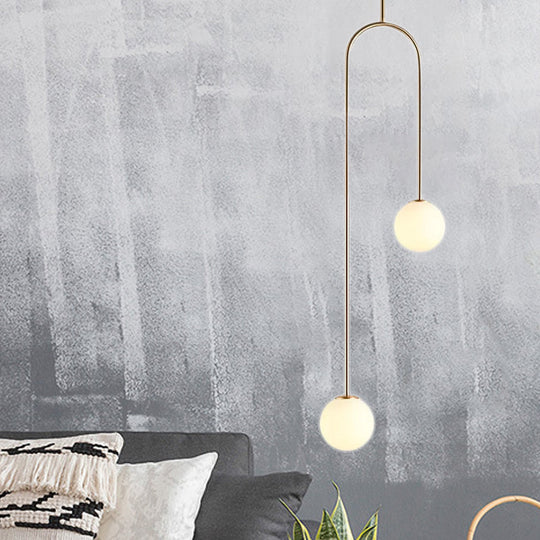 Giovanna - Stylish Black/Gold Ball Cluster Pendant Post-Modernist 2 Lights White Glass Led Ceiling