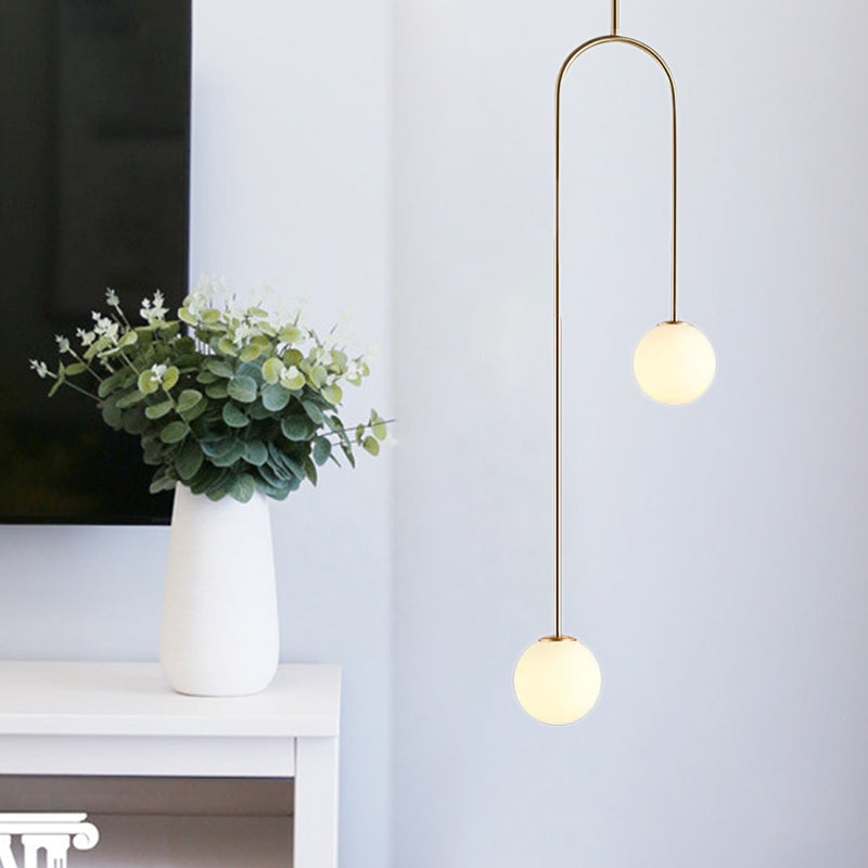 Giovanna - Stylish Black/Gold Ball Cluster Pendant Post-Modernist 2 Lights White Glass Led Ceiling