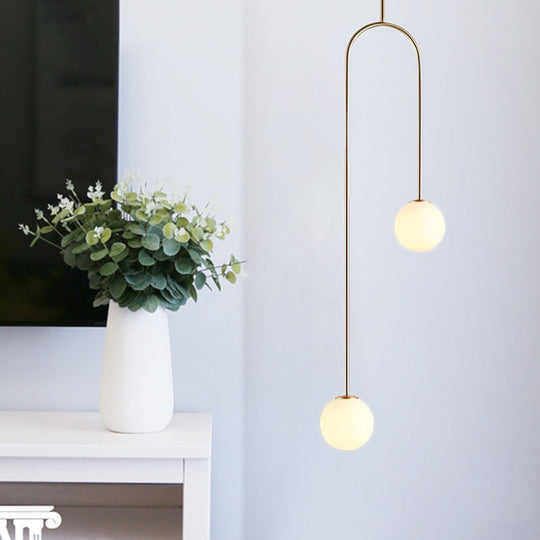 Giovanna - Stylish Black/Gold Ball Cluster Pendant Post-Modernist 2 Lights White Glass Led Ceiling