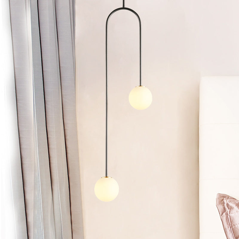 Black/Gold Ball Cluster Pendant Post-Modernist 2 Lights White Glass Led Ceiling Light Fixture With