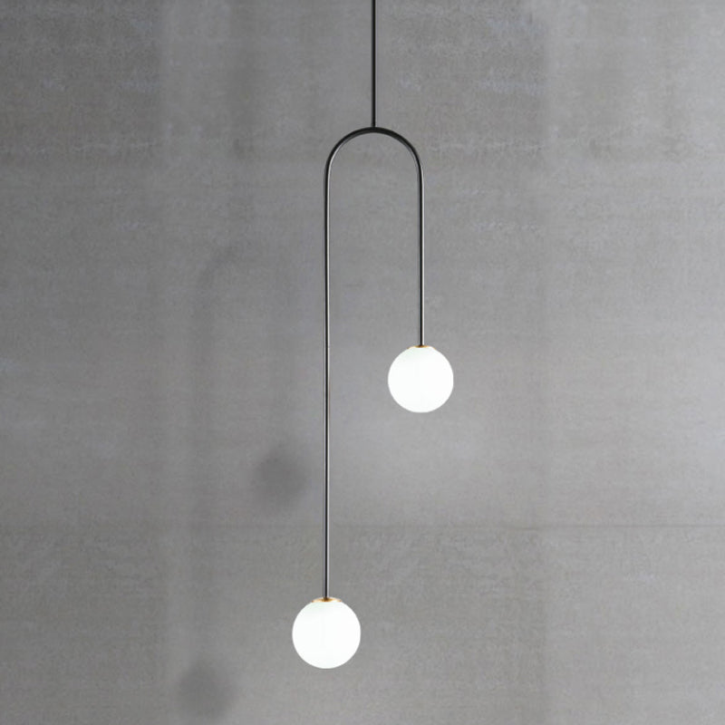 Giovanna - Stylish Black/Gold Ball Cluster Pendant Post-Modernist 2 Lights White Glass Led Ceiling