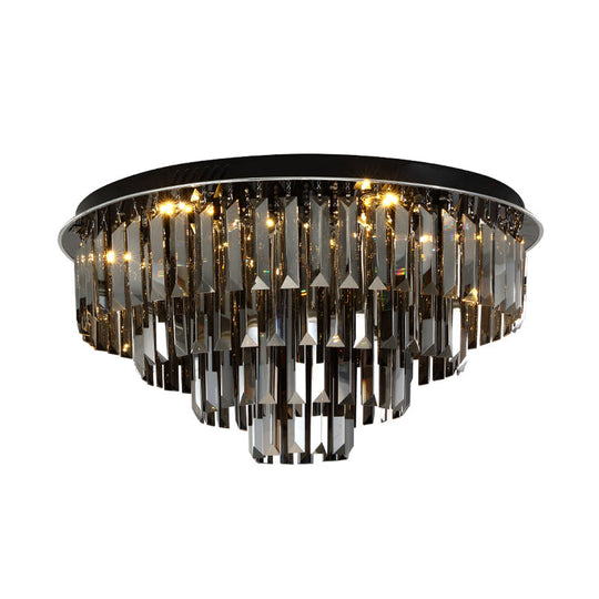 Contemporary Crystal Led Ceiling Mount Light - Smoke Gray Layered Design For Dining Room