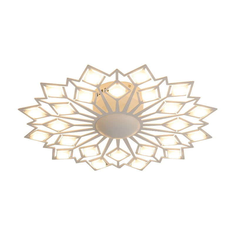 Modern Floral Led Flush Mount Ceiling Lamp In Black And White Metal For Bedroom