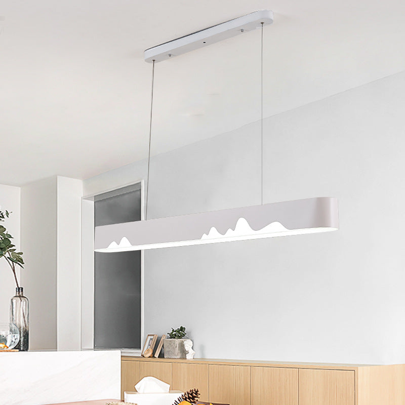 Modern Led Rectangular Linear Chandelier With Metal Hanging Ceiling Light (White/Black/Green) -