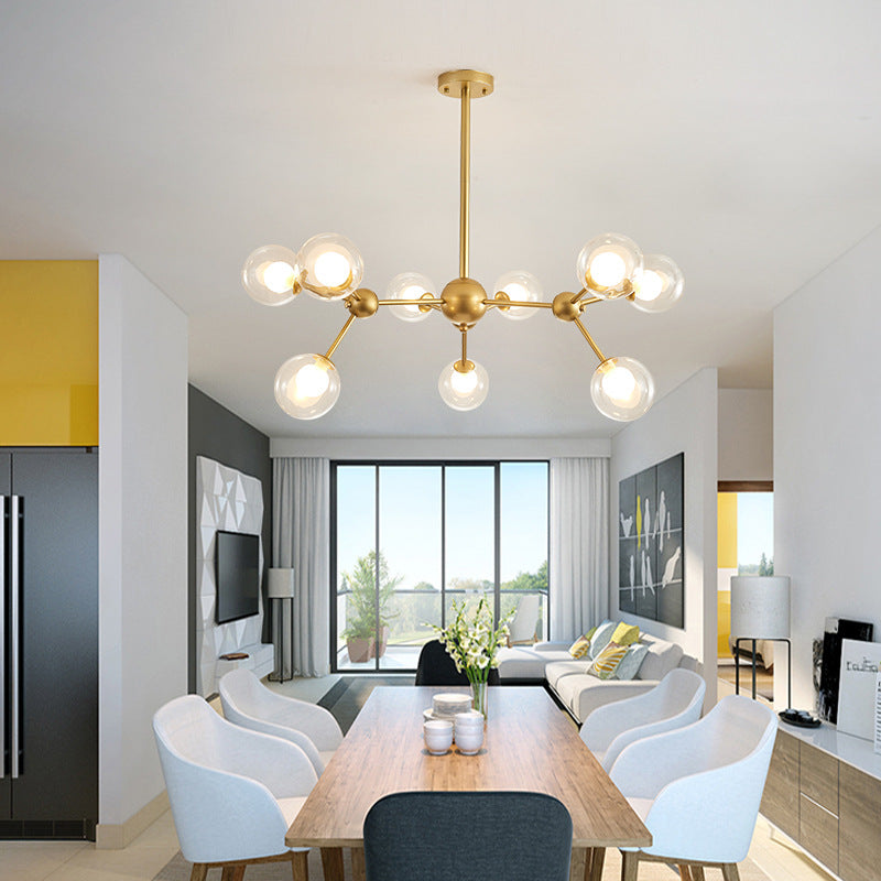 Modern Clear Glass Bubble Chandelier With Starburst Design - 9/12/15 Lights Black/Gold 9 / Gold