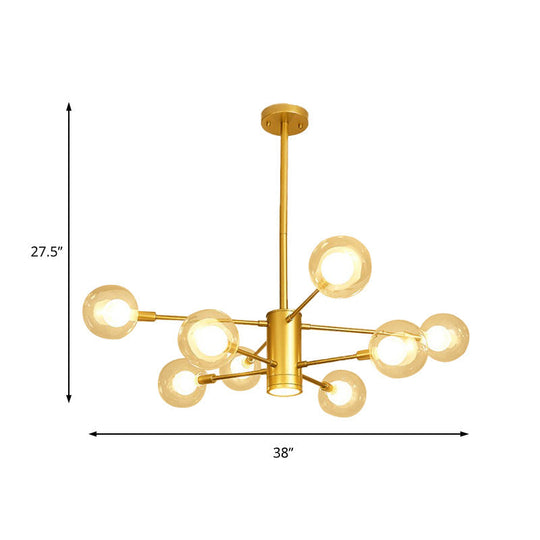 Modern Gold Chandelier Lamp - 6/8 Lights With Clear Glass Shade Ceiling Hang Light For Living Room