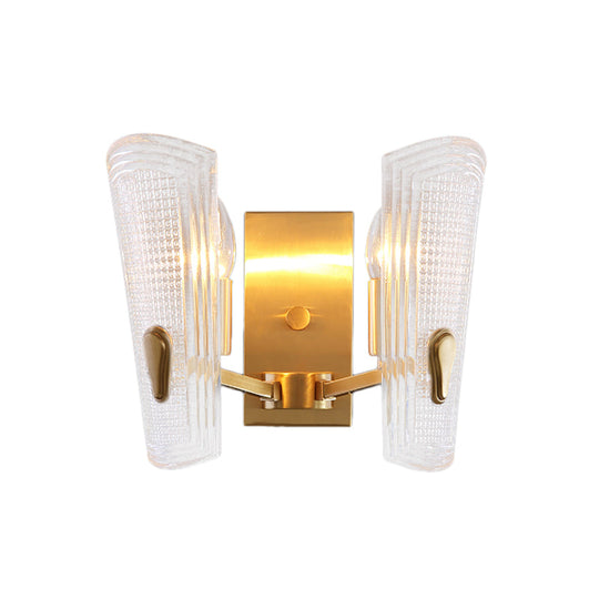 Modern Gold Rectangle Backplate Metal Wall Lamp With Prismatic Glass Shade - 1/2-Head Sconce Light