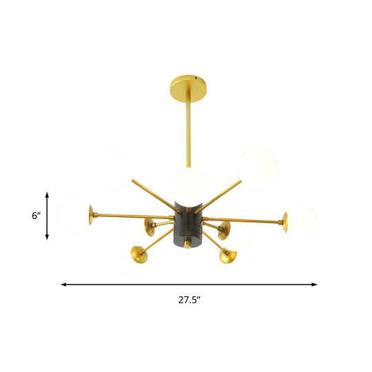 Modernist Milk Glass Chandelier With Burst Design - Gold Finish 6/8/9 Lights Hanging Ceiling Lamp