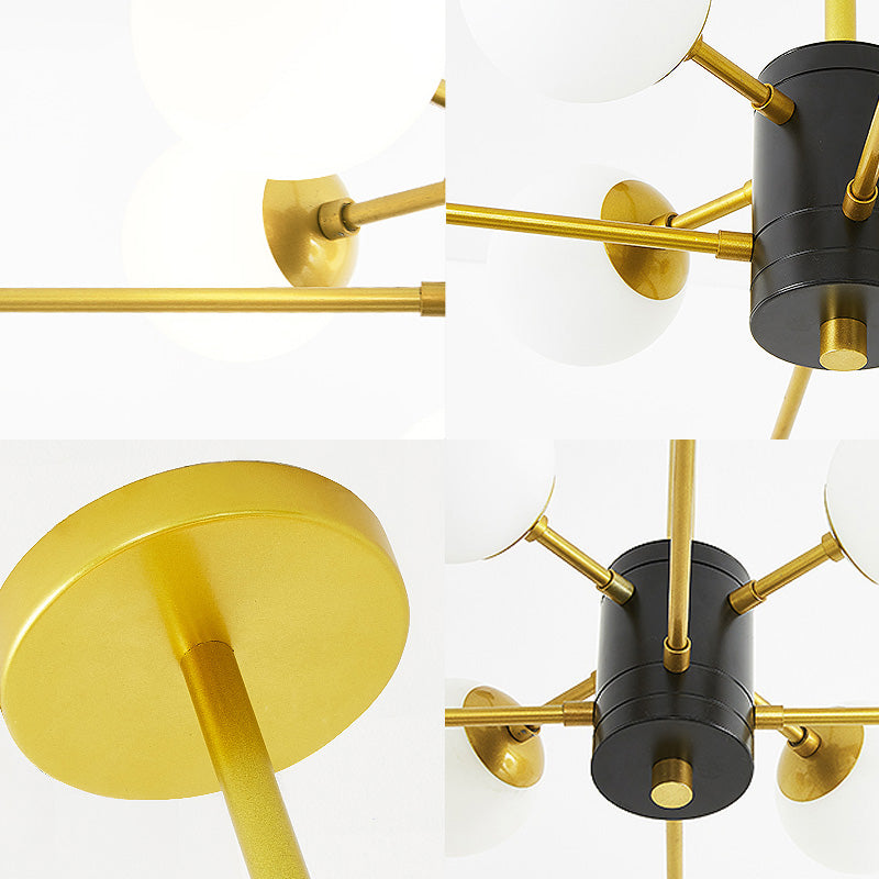 Modernist Milk Glass Chandelier With Burst Design - Gold Finish 6/8/9 Lights Hanging Ceiling Lamp