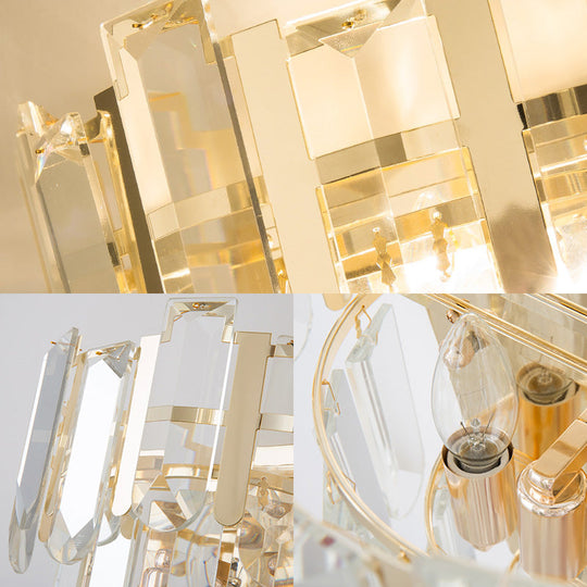 Contemporary Gold Wall Lamp With 3 Clear Crystal Layers - Bedroom Lighting