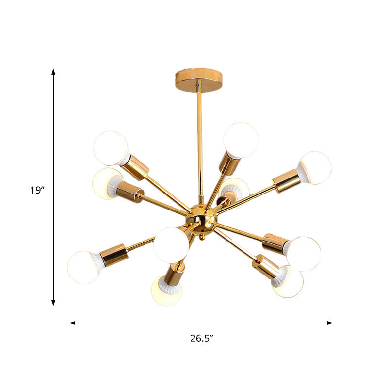Modernist Metal Starburst Chandelier Light - 26’’/38.5’’ Wide Gold 6/10/12 Lights Hanging