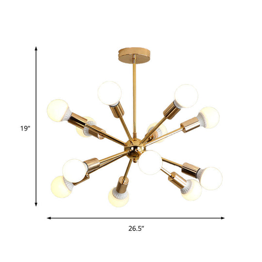 Modernist Metal Starburst Chandelier Light - 26’’/38.5’’ Wide Gold 6/10/12 Lights Hanging