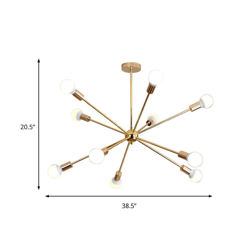 Modern Metal Starburst Chandelier Light - 6/10/12 Lights 26/38.5 Wide Gold Finish Bare Bulb Hanging