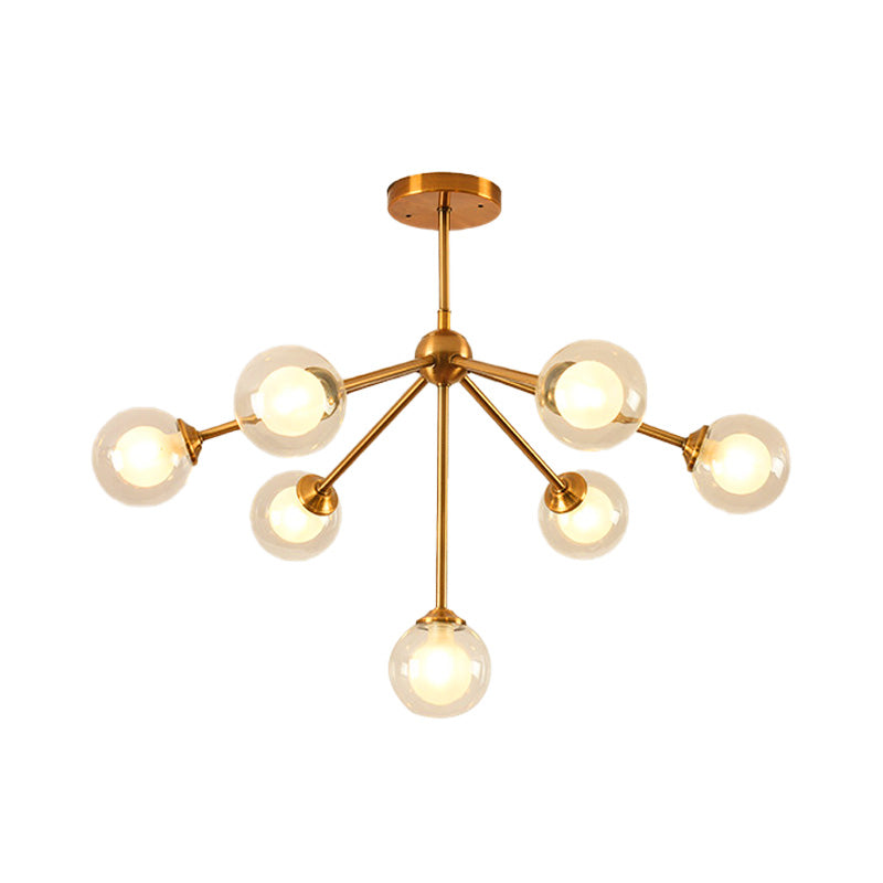 Sleek Metal Chandelier With Clear Glass Shades - Modern Sputnik Style Lighting For Bedroom