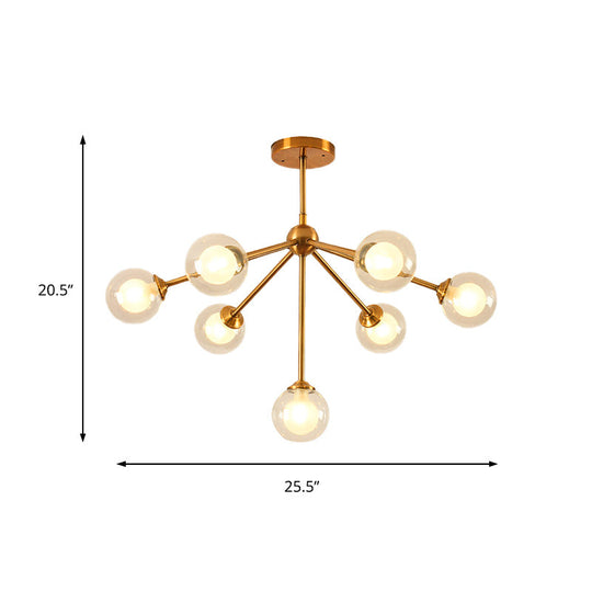 Sleek Metal Chandelier With Clear Glass Shades - Modern Sputnik Style Lighting For Bedroom