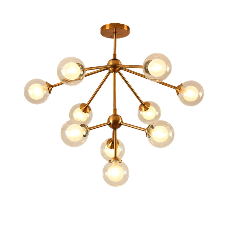 Sleek Metal Chandelier With Clear Glass Shades - Modern Sputnik Style Lighting For Bedroom