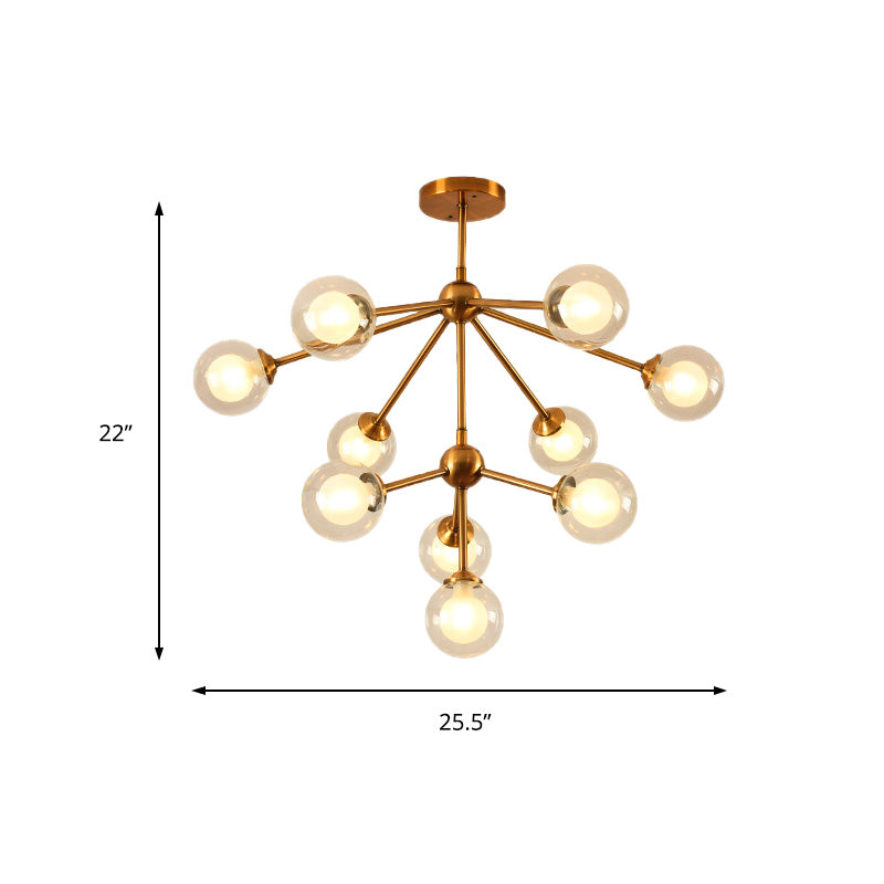 Sleek Metal Chandelier With Clear Glass Shades - Modern Sputnik Style Lighting For Bedroom