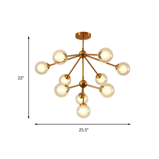 Sleek Metal Chandelier With Clear Glass Shades - Modern Sputnik Style Lighting For Bedroom