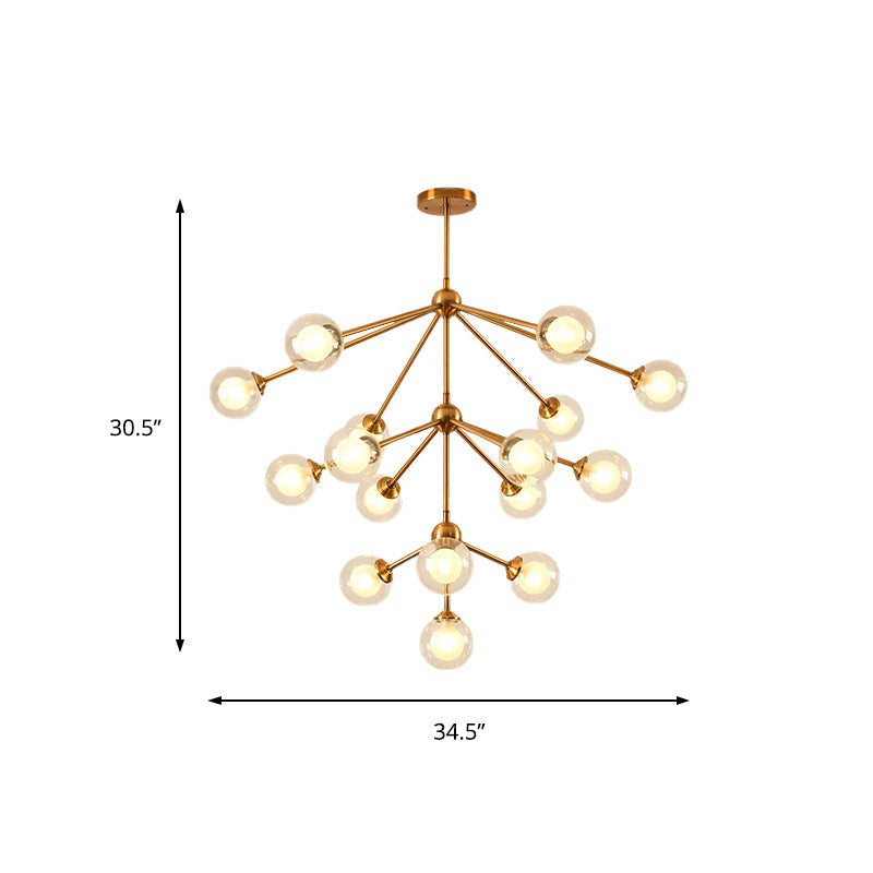 Sleek Metal Chandelier With Clear Glass Shades - Modern Sputnik Style Lighting For Bedroom