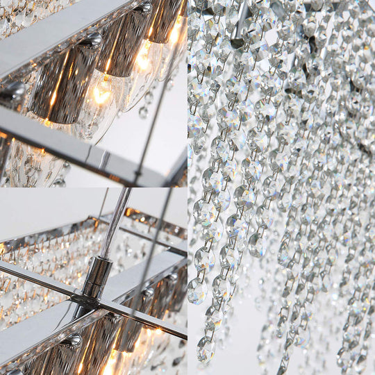 Contemporary Crystal Pendant Light Fixture - 8-Light Ceiling Hanging In Chrome Finish