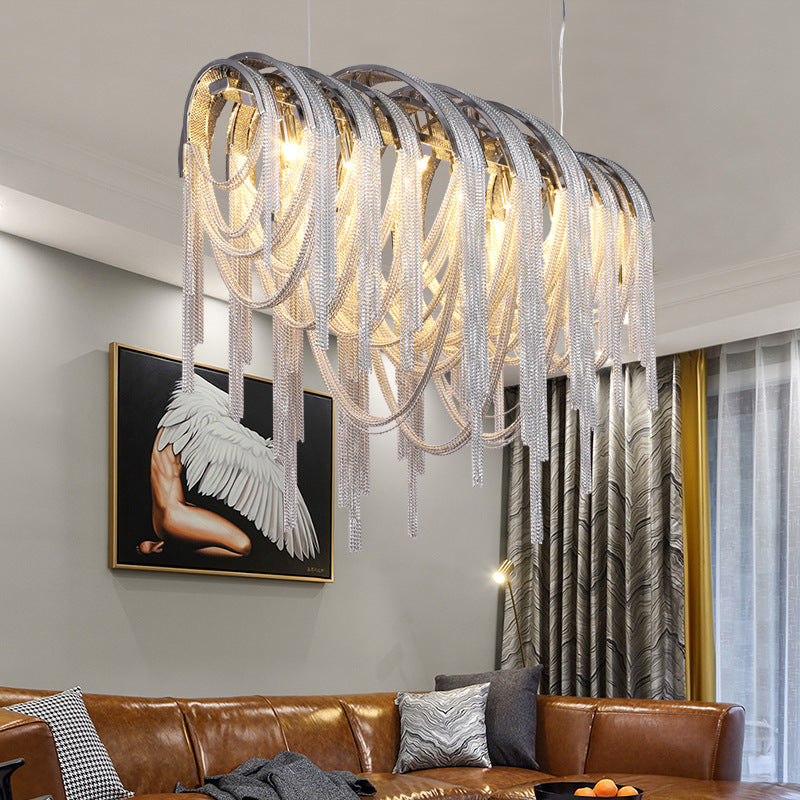 Contemporary Nordic Style Metal Tassel Chandelier - 7-Light Ceiling Lamp In White