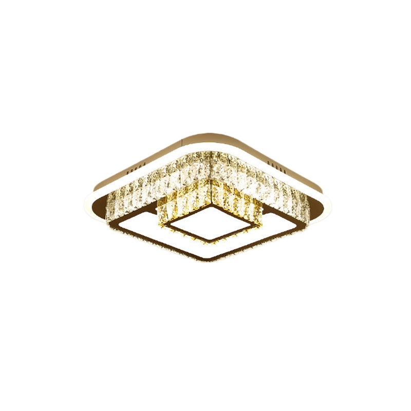Modern Square/Flower Flush Ceiling Light - Clear Crystal Led White Bedroom