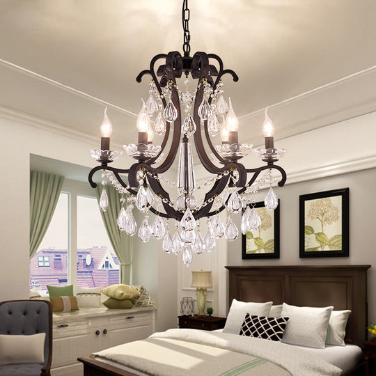 Industrial Clear Crystal Pendant Light With Flameless Candle Hanging Design - 5/6 Bulbs Black Ideal