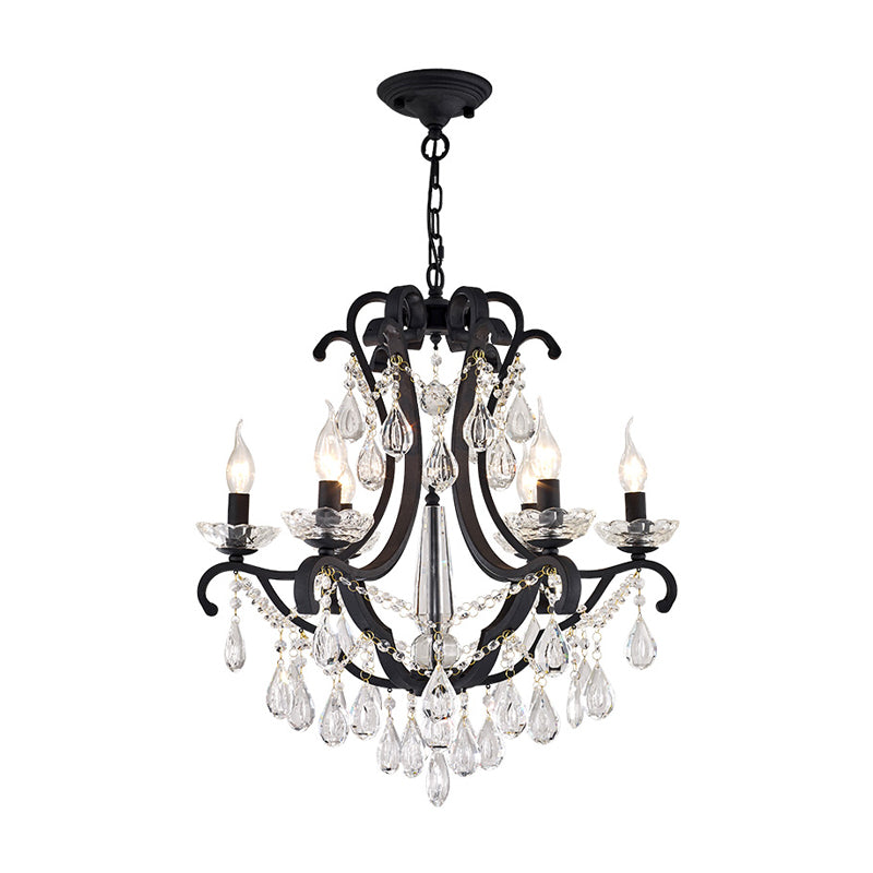 Industrial Clear Crystal Pendant Light With Flameless Candle Hanging Design - 5/6 Bulbs Black Ideal